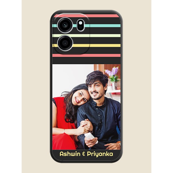 Color Stripes with Photo and Text on Photo On Space Black Custom Soft Matte Mobile Back Cover - Oneplus Nord CE 6 5G Color Stripes with Photo and Text on Photo On Space Black Custom Soft Matte Mobile Back Cover - Oneplus Nord CE 6 5G