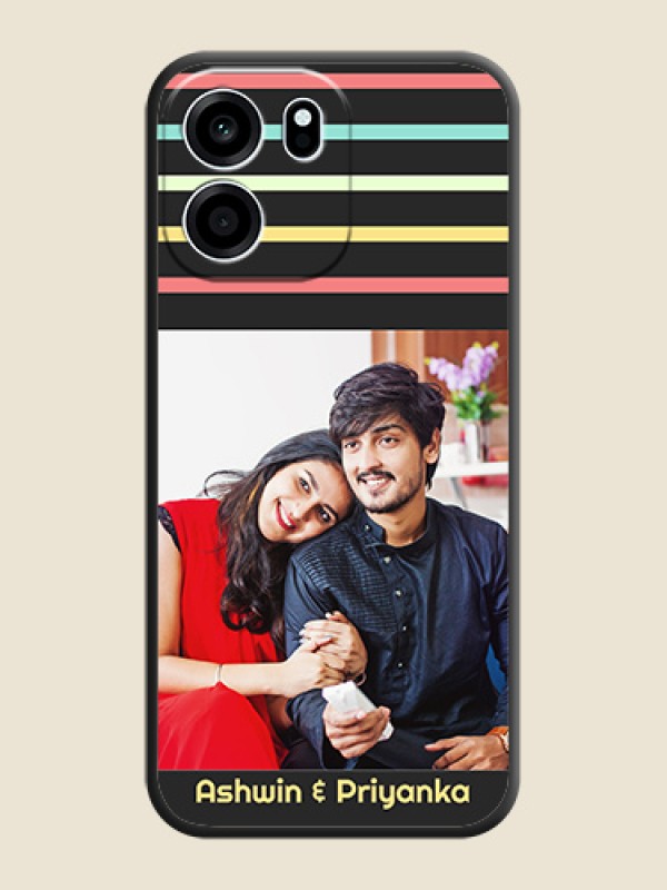 Color Stripes with Photo and Text on Photo On Space Black Custom Soft Matte Mobile Back Cover - Oneplus Nord CE 6 5G