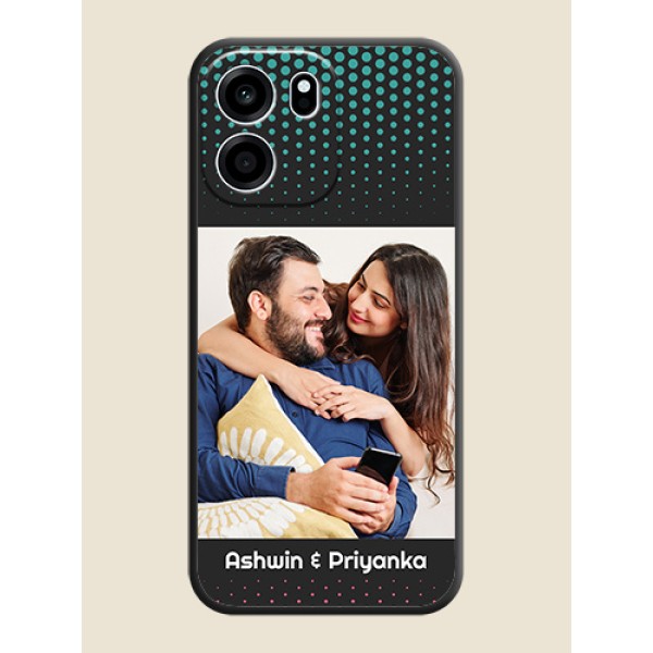 Faded Dots with Grunge Photo Frame and Text On Space Black Custom Soft Matte Mobile Back Cover - Oneplus Nord CE 6 5G Faded Dots with Grunge Photo Frame and Text On Space Black Custom Soft Matte Mobile Back Cover - Oneplus Nord CE 6 5G