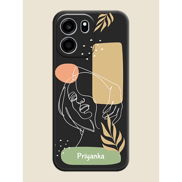 Custom Text With Line Art Of Women & Leaves Design On Space Black Custom Soft Matte Mobile Back Cover - Oneplus Nord CE 6 5G