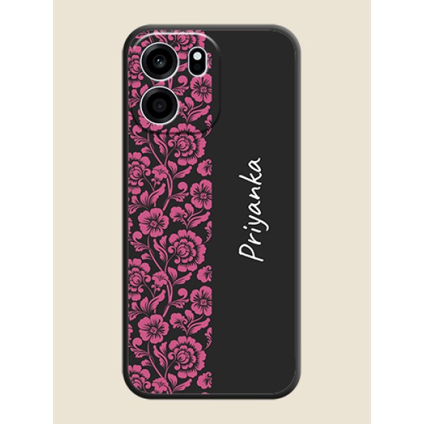 Pink Floral Pattern Design With Custom Text On Space Black Custom Soft Matte Mobile Back Cover - Oneplus Nord CE 6 5G Pink Floral Pattern Design With Custom Text On Space Black Custom Soft Matte Mobile Back Cover - Oneplus Nord CE 6 5G