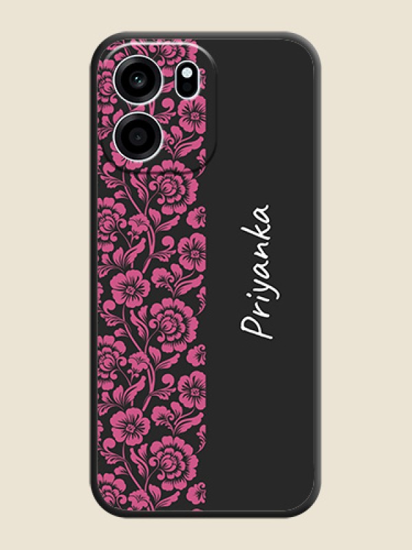 Pink Floral Pattern Design With Custom Text On Space Black Custom Soft Matte Mobile Back Cover - Oneplus Nord CE 6 5G