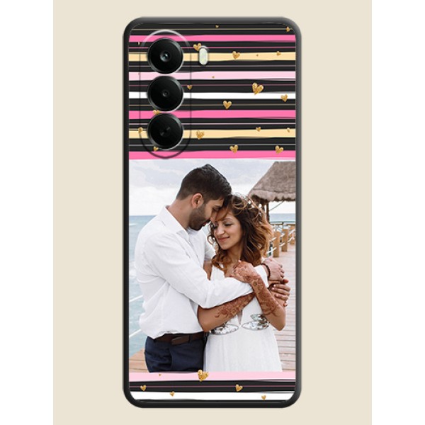 Multicolor Lines and Golden Love Symbols Design on Photo On Space Black Custom Soft Matte Mobile Back Cover - Oneplus Nord CE 6 Lite 5G