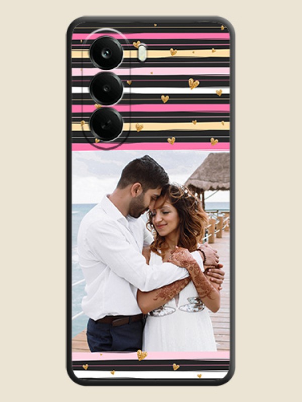 Multicolor Lines and Golden Love Symbols Design on Photo On Space Black Custom Soft Matte Mobile Back Cover - Oneplus Nord CE 6 Lite 5G