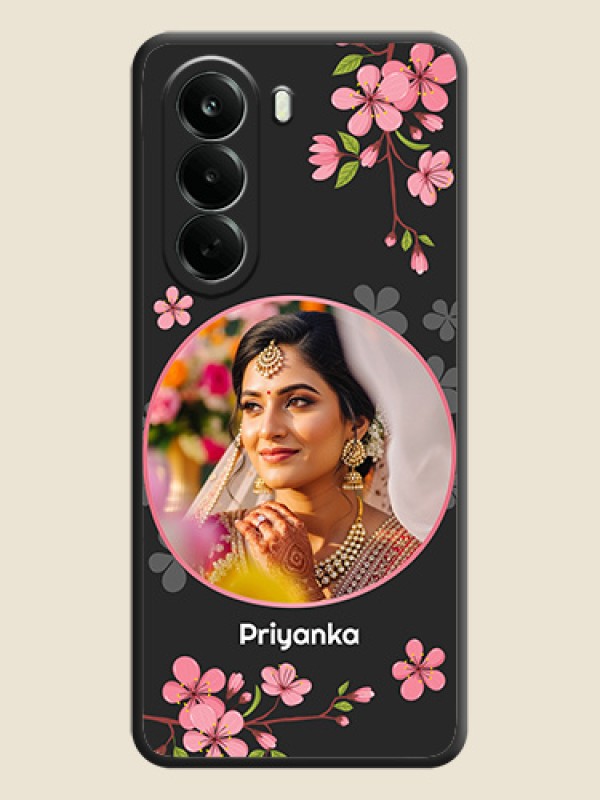 Round Image with Pink Color Floral Design on Photo On Space Black Custom Soft Matte Mobile Back Cover - Oneplus Nord CE 6 Lite 5G