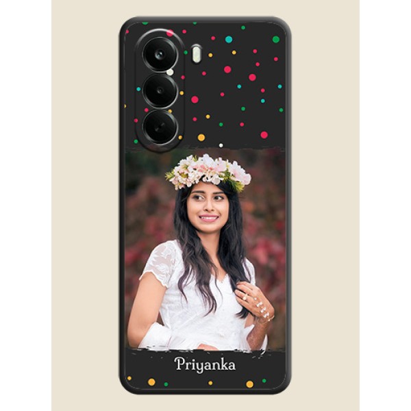 Multicolor Dotted Pattern with Text On Space Black Custom Soft Matte Mobile Back Cover - Oneplus Nord CE 6 Lite 5G Multicolor Dotted Pattern with Text On Space Black Custom Soft Matte Mobile Back Cover - Oneplus Nord CE 6 Lite 5G