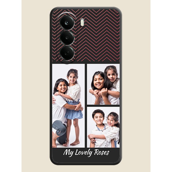 Wave Pattern with 3 Image Holder On Space Black Custom Soft Matte Mobile Back Cover - Oneplus Nord CE 6 Lite 5G Wave Pattern with 3 Image Holder On Space Black Custom Soft Matte Mobile Back Cover - Oneplus Nord CE 6 Lite 5G