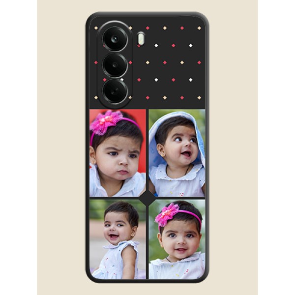 Multicolor Dotted Pattern with 4 Image Holder On Space Black Custom Soft Matte Mobile Back Cover - Oneplus Nord CE 6 Lite 5G Multicolor Dotted Pattern with 4 Image Holder On Space Black Custom Soft Matte Mobile Back Cover - Oneplus Nord CE 6 Lite 5G