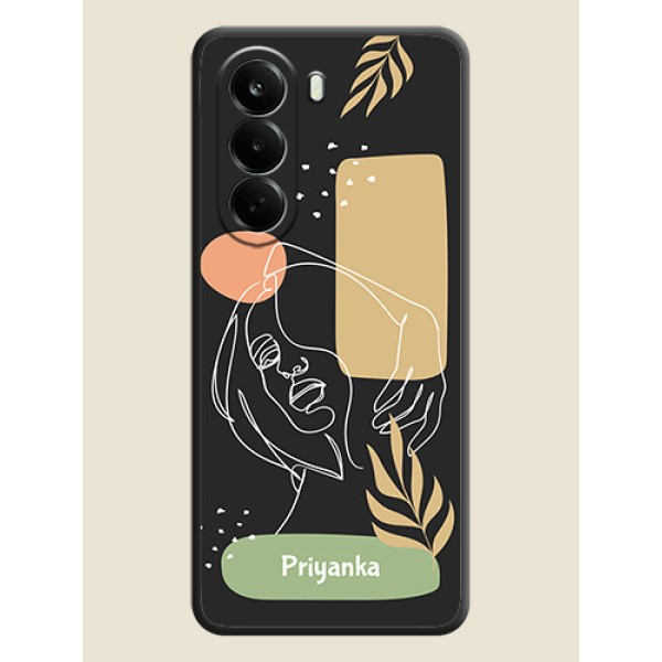 Custom Text With Line Art Of Women & Leaves Design On Space Black Custom Soft Matte Mobile Back Cover - Oneplus Nord CE 6 Lite 5G
