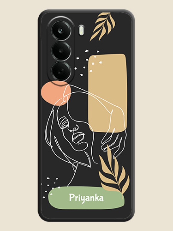Custom Text With Line Art Of Women & Leaves Design On Space Black Custom Soft Matte Mobile Back Cover - Oneplus Nord CE 6 Lite 5G