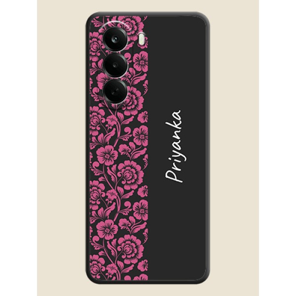 Pink Floral Pattern Design With Custom Text On Space Black Custom Soft Matte Mobile Back Cover - Oneplus Nord CE 6 Lite 5G Pink Floral Pattern Design With Custom Text On Space Black Custom Soft Matte Mobile Back Cover - Oneplus Nord CE 6 Lite 5G