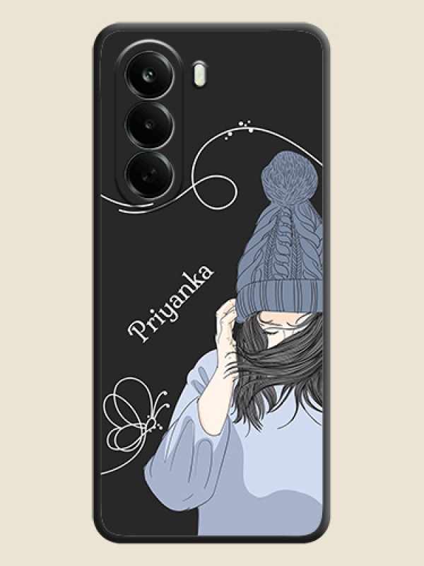 Girl With Blue Winter Outfiit Custom Text Design On Space Black Custom Soft Matte Mobile Back Cover - Oneplus Nord CE 6 Lite 5G