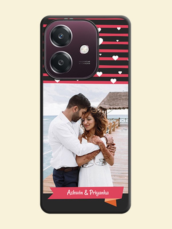 White Color Love Symbols with Pink Lines Pattern On Space Black Custom Soft Matte Mobile Back Cover - Oppo A3 5G