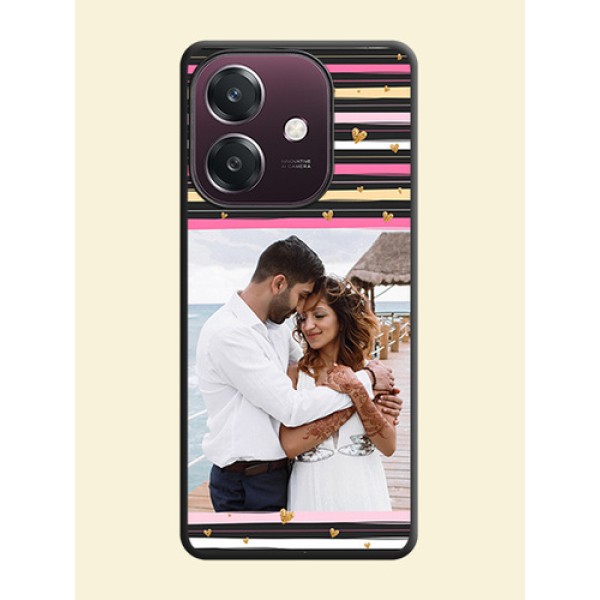 Multicolor Lines and Golden Love Symbols Design on Photo On Space Black Custom Soft Matte Mobile Back Cover - Oppo A3 5G