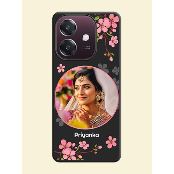 Round Image with Pink Color Floral Design on Photo On Space Black Custom Soft Matte Mobile Back Cover - Oppo A3 5G