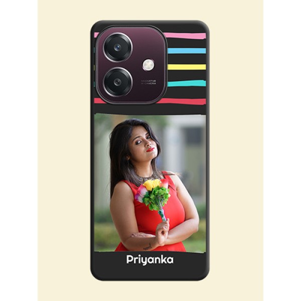 Multicolor Lines with Image On Space Black Custom Soft Matte Mobile Back Cover - Oppo A3 5G Multicolor Lines with Image On Space Black Custom Soft Matte Mobile Back Cover - Oppo A3 5G