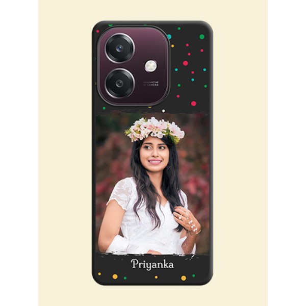Multicolor Dotted Pattern with Text On Space Black Custom Soft Matte Mobile Back Cover - Oppo A3 5G Multicolor Dotted Pattern with Text On Space Black Custom Soft Matte Mobile Back Cover - Oppo A3 5G