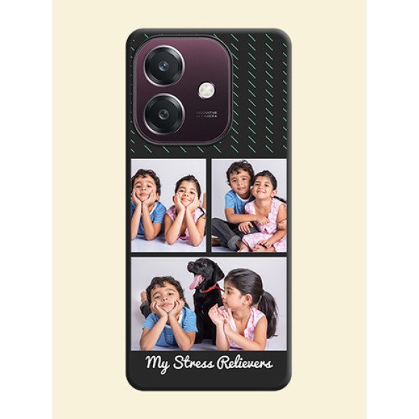 Cross Dotted Pattern with 2 Image Holder On Space Black Custom Soft Matte Mobile Back Cover - Oppo A3 5G Cross Dotted Pattern with 2 Image Holder On Space Black Custom Soft Matte Mobile Back Cover - Oppo A3 5G