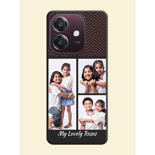 Wave Pattern with 3 Image Holder On Space Black Custom Soft Matte Mobile Back Cover - Oppo A3 5G Wave Pattern with 3 Image Holder On Space Black Custom Soft Matte Mobile Back Cover - Oppo A3 5G