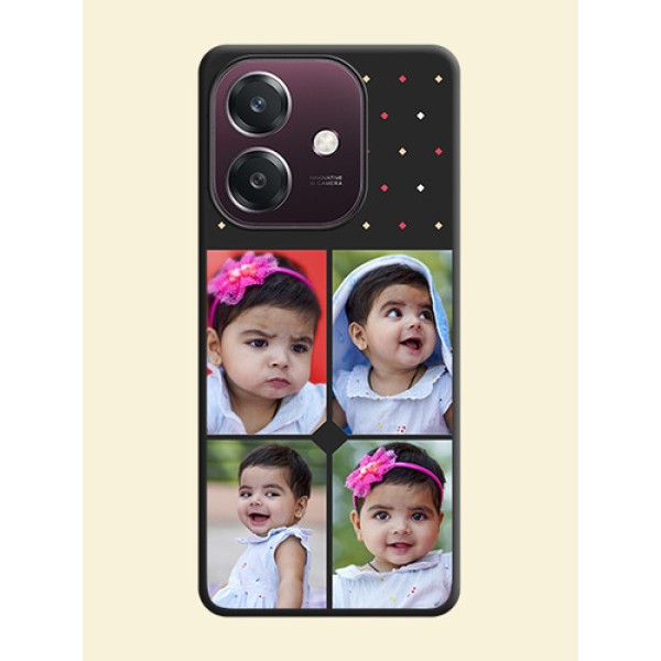 Multicolor Dotted Pattern with 4 Image Holder On Space Black Custom Soft Matte Mobile Back Cover - Oppo A3 5G Multicolor Dotted Pattern with 4 Image Holder On Space Black Custom Soft Matte Mobile Back Cover - Oppo A3 5G