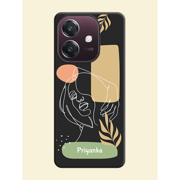 Custom Text With Line Art Of Women & Leaves Design On Space Black Custom Soft Matte Mobile Back Cover - Oppo A3 5G