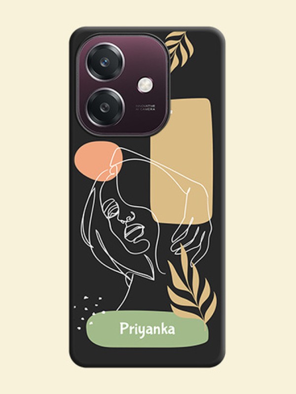 Custom Text With Line Art Of Women & Leaves Design On Space Black Custom Soft Matte Mobile Back Cover - Oppo A3 5G