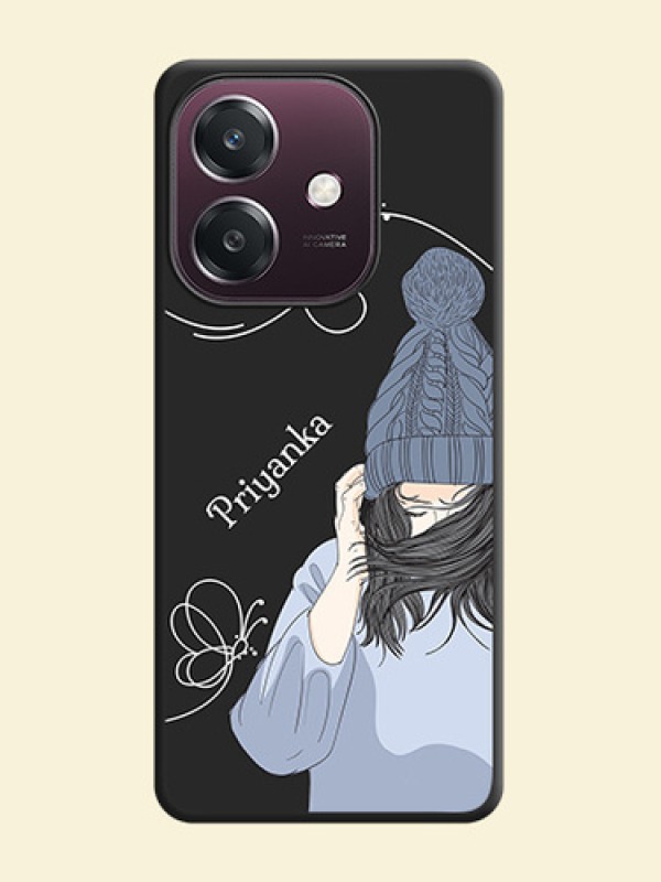 Girl With Blue Winter Outfiit Custom Text Design On Space Black Custom Soft Matte Mobile Back Cover - Oppo A3 5G