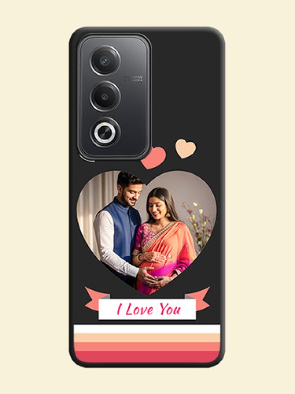 Love Shaped Photo with Colorful Stripes On Space Black Custom Soft Matte Mobile Back Cover - Oppo A3 Pro 5G