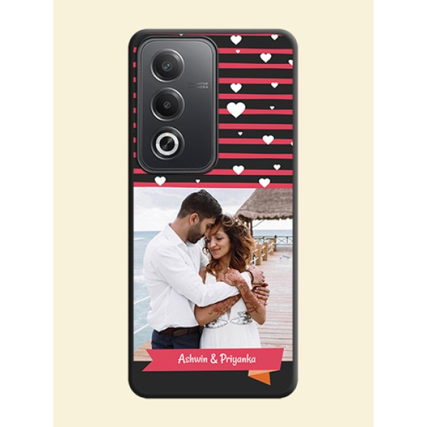 White Color Love Symbols with Pink Lines Pattern On Space Black Custom Soft Matte Mobile Back Cover - Oppo A3 Pro 5G