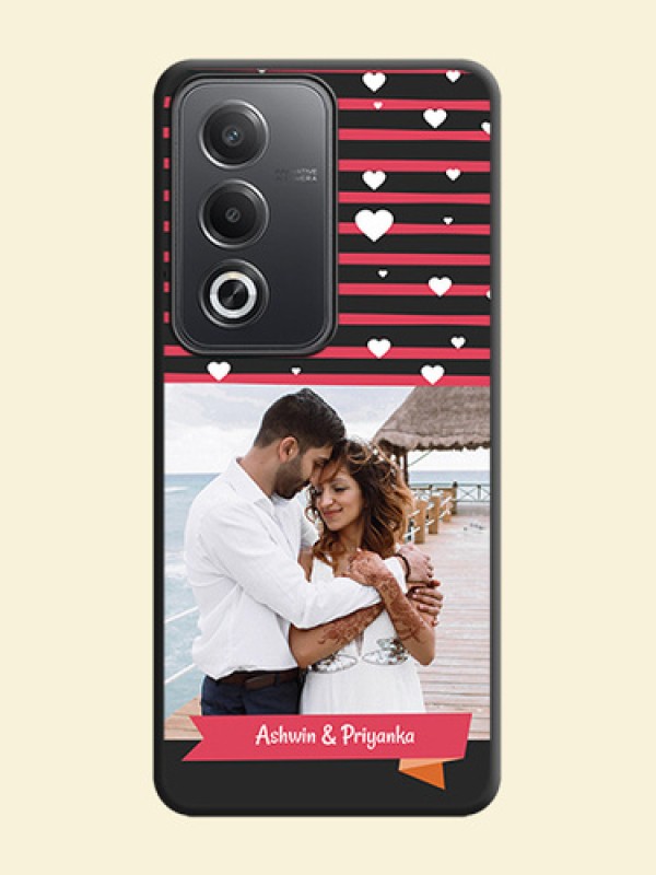 White Color Love Symbols with Pink Lines Pattern On Space Black Custom Soft Matte Mobile Back Cover - Oppo A3 Pro 5G