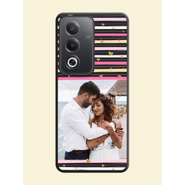 Multicolor Lines and Golden Love Symbols Design on Photo On Space Black Custom Soft Matte Mobile Back Cover - Oppo A3 Pro 5G Multicolor Lines and Golden Love Symbols Design on Photo On Space Black Custom Soft Matte Mobile Back Cover - Oppo A3 Pro 5G