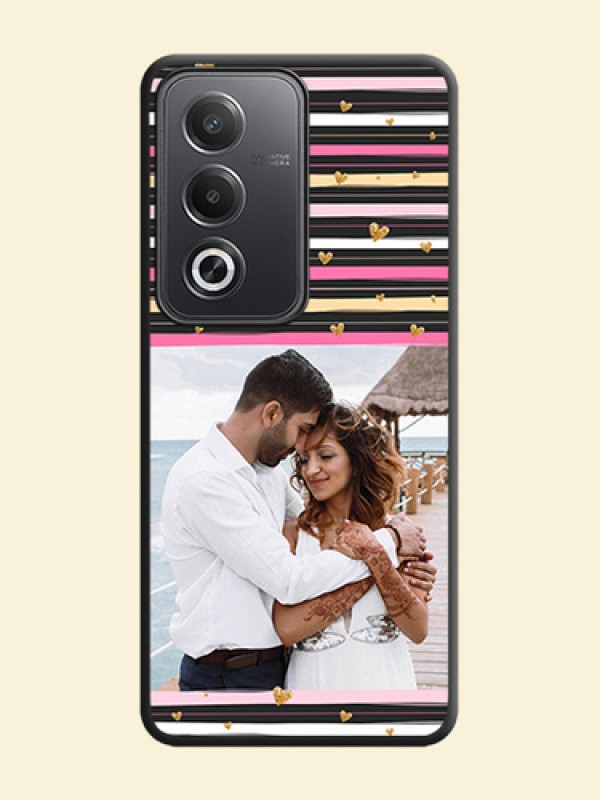 Multicolor Lines and Golden Love Symbols Design on Photo On Space Black Custom Soft Matte Mobile Back Cover - Oppo A3 Pro 5G