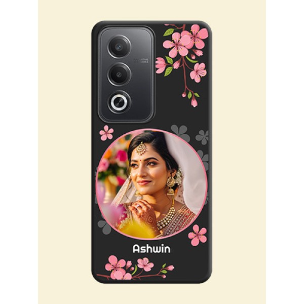 Round Image with Pink Color Floral Design on Photo On Space Black Custom Soft Matte Mobile Back Cover - Oppo A3 Pro 5G Round Image with Pink Color Floral Design on Photo On Space Black Custom Soft Matte Mobile Back Cover - Oppo A3 Pro 5G