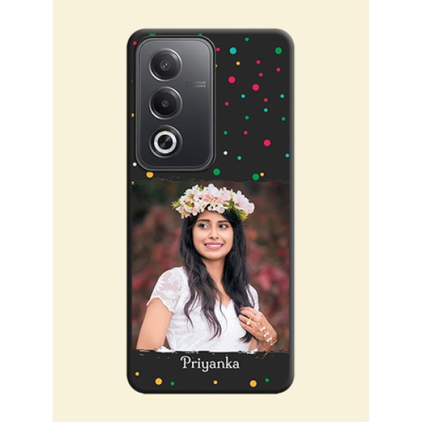Multicolor Dotted Pattern with Text On Space Black Custom Soft Matte Mobile Back Cover - Oppo A3 Pro 5G Multicolor Dotted Pattern with Text On Space Black Custom Soft Matte Mobile Back Cover - Oppo A3 Pro 5G