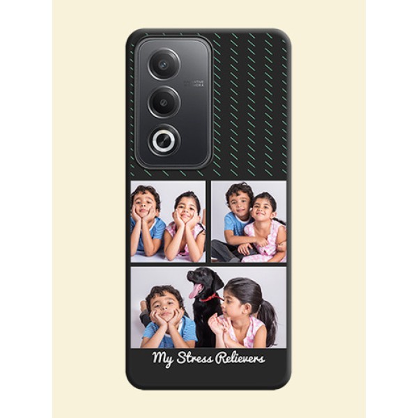 Cross Dotted Pattern with 2 Image Holder On Space Black Custom Soft Matte Mobile Back Cover - Oppo A3 Pro 5G Cross Dotted Pattern with 2 Image Holder On Space Black Custom Soft Matte Mobile Back Cover - Oppo A3 Pro 5G