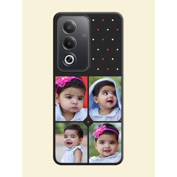 Multicolor Dotted Pattern with 4 Image Holder On Space Black Custom Soft Matte Mobile Back Cover - Oppo A3 Pro 5G Multicolor Dotted Pattern with 4 Image Holder On Space Black Custom Soft Matte Mobile Back Cover - Oppo A3 Pro 5G