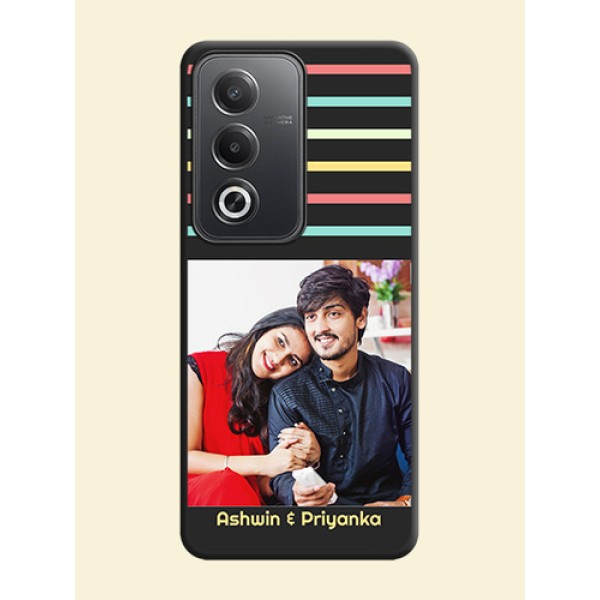 Color Stripes with Photo and Text on Photo On Space Black Custom Soft Matte Mobile Back Cover - Oppo A3 Pro 5G Color Stripes with Photo and Text on Photo On Space Black Custom Soft Matte Mobile Back Cover - Oppo A3 Pro 5G
