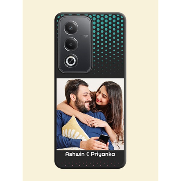 Faded Dots with Grunge Photo Frame and Text On Space Black Custom Soft Matte Mobile Back Cover - Oppo A3 Pro 5G Faded Dots with Grunge Photo Frame and Text On Space Black Custom Soft Matte Mobile Back Cover - Oppo A3 Pro 5G
