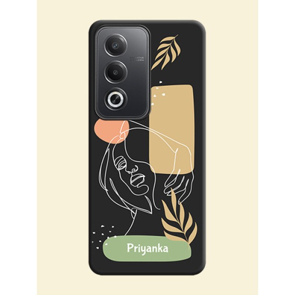 Custom Text With Line Art Of Women & Leaves Design On Space Black Custom Soft Matte Mobile Back Cover - Oppo A3 Pro 5G