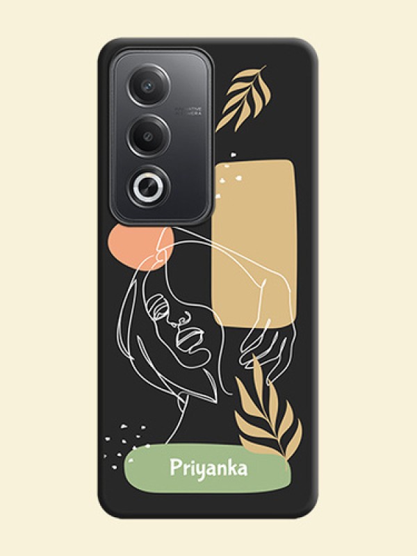 Custom Text With Line Art Of Women & Leaves Design On Space Black Custom Soft Matte Mobile Back Cover - Oppo A3 Pro 5G