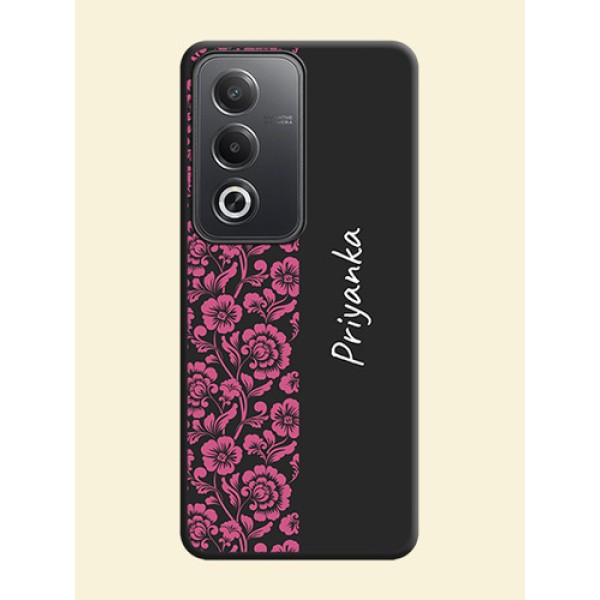 Pink Floral Pattern Design With Custom Text On Space Black Custom Soft Matte Mobile Back Cover - Oppo A3 Pro 5G Pink Floral Pattern Design With Custom Text On Space Black Custom Soft Matte Mobile Back Cover - Oppo A3 Pro 5G