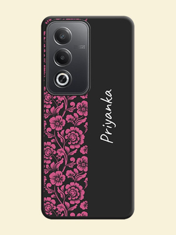 Pink Floral Pattern Design With Custom Text On Space Black Custom Soft Matte Mobile Back Cover - Oppo A3 Pro 5G
