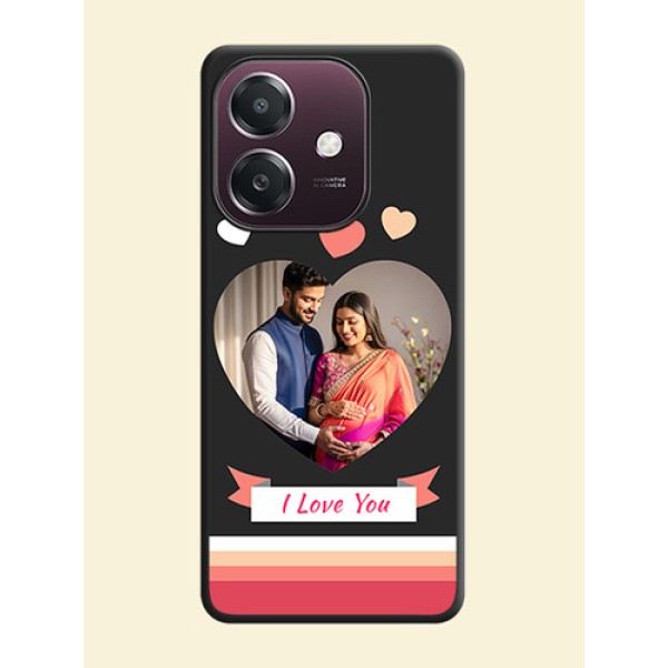 Love Shaped Photo with Colorful Stripes On Space Black Custom Soft Matte Mobile Back Cover - Oppo A3X 4G Love Shaped Photo with Colorful Stripes On Space Black Custom Soft Matte Mobile Back Cover - Oppo A3X 4G