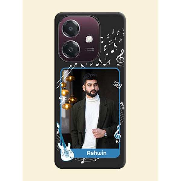 Musical Theme Design with Text on Photo On Space Black Custom Soft Matte Mobile Back Cover - Oppo A3X 4G Musical Theme Design with Text on Photo On Space Black Custom Soft Matte Mobile Back Cover - Oppo A3X 4G