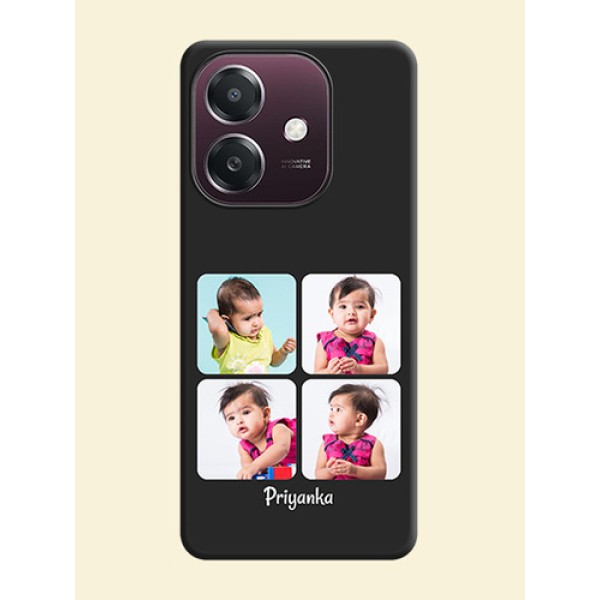 Floral Art with 6 Image Holder on Photo On Space Black Custom Soft Matte Mobile Back Cover - Oppo A3X 4G Floral Art with 6 Image Holder on Photo On Space Black Custom Soft Matte Mobile Back Cover - Oppo A3X 4G
