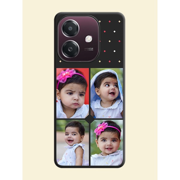 Multicolor Dotted Pattern with 4 Image Holder On Space Black Custom Soft Matte Mobile Back Cover - Oppo A3X 4G Multicolor Dotted Pattern with 4 Image Holder On Space Black Custom Soft Matte Mobile Back Cover - Oppo A3X 4G