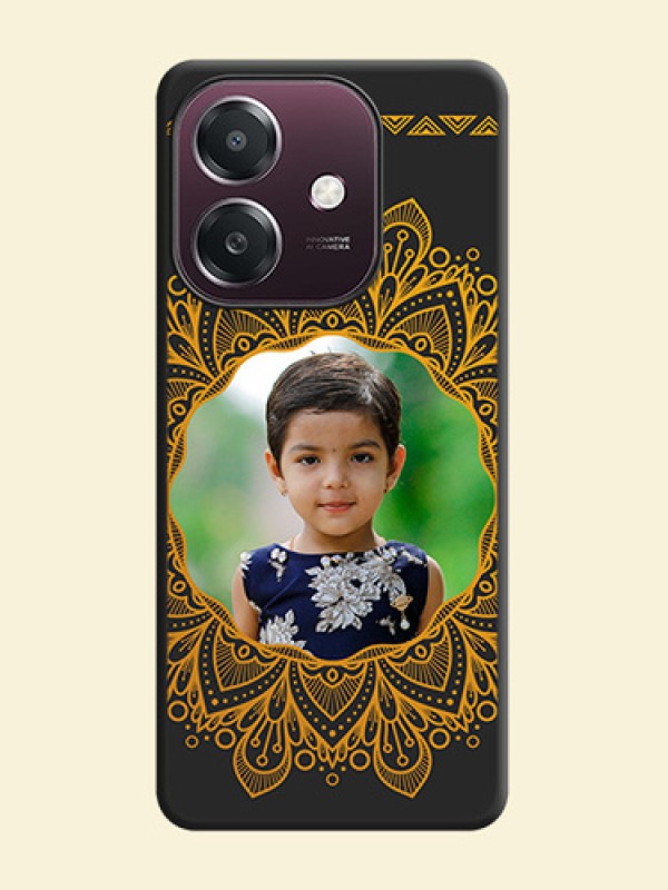 Round Image with Floral Design On Space Black Custom Soft Matte Mobile Back Cover - Oppo A3X 4G