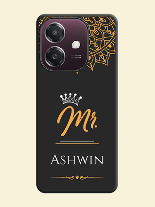 Mr Name with Floral Design On Space Black Custom Soft Matte Mobile Back Cover - Oppo A3X 4G