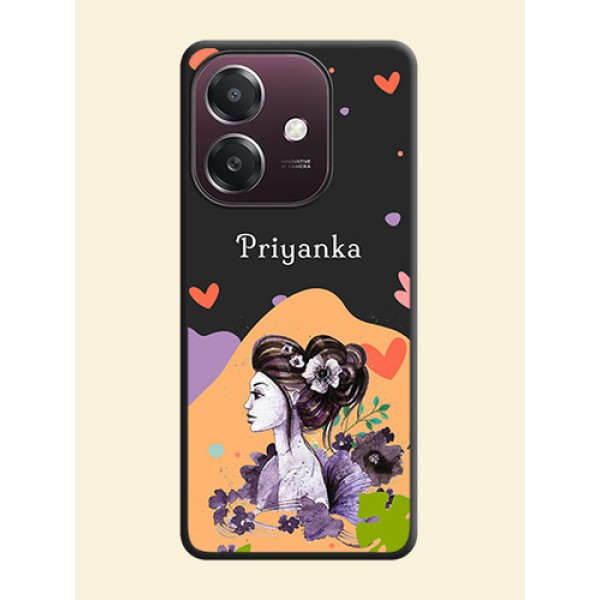 Namecase For Her With Fancy Lady Image On Space Black Custom Soft Matte Mobile Back Cover - Oppo A3X 4G Namecase For Her With Fancy Lady Image On Space Black Custom Soft Matte Mobile Back Cover - Oppo A3X 4G
