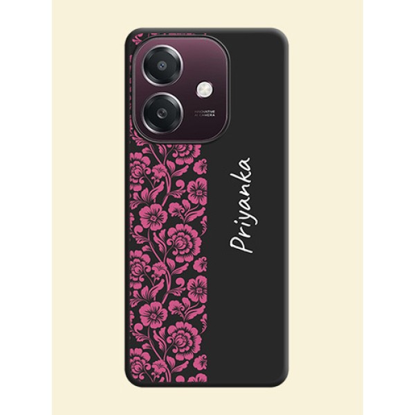 Pink Floral Pattern Design With Custom Text On Space Black Custom Soft Matte Mobile Back Cover - Oppo A3X 4G Pink Floral Pattern Design With Custom Text On Space Black Custom Soft Matte Mobile Back Cover - Oppo A3X 4G